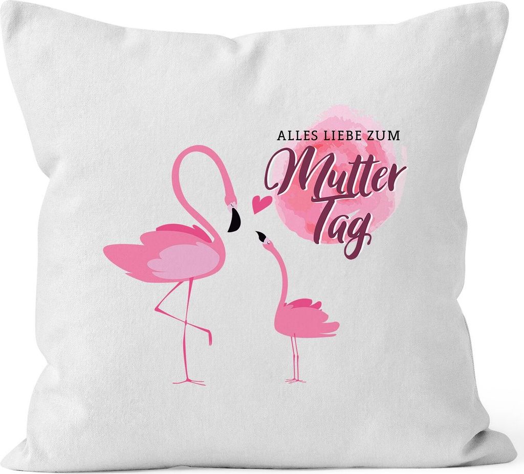 Kissen-Bezug Alles Liebe zum Muttertag Flamingos Baumwolle MoonWorks weiß unisize