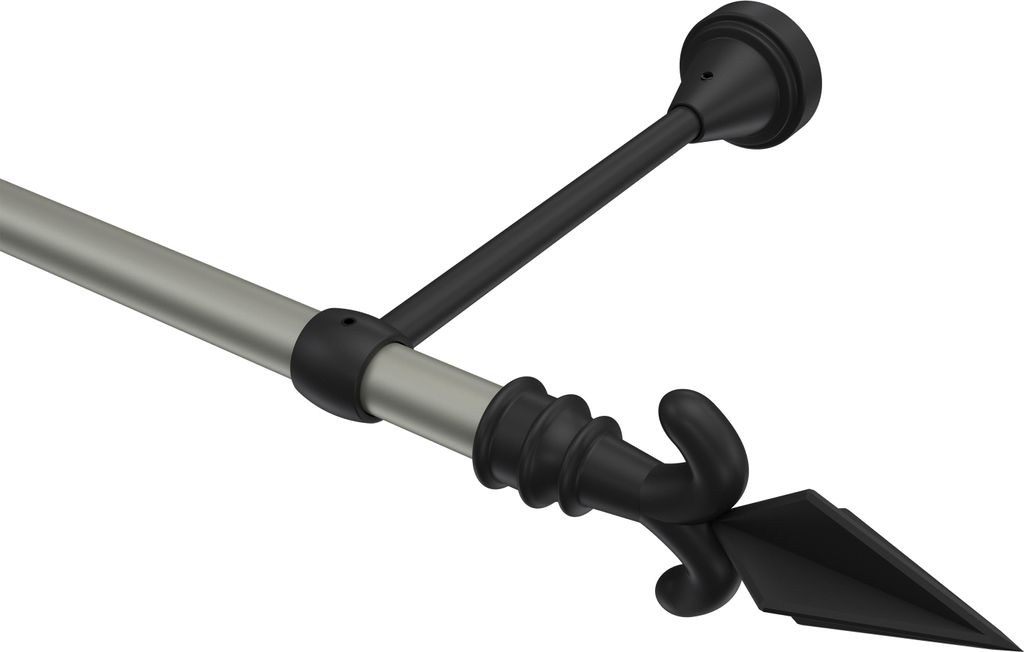 Interdeco Gardinenstange / Vorhangstange Chrom matt / Schwarz, Typ Primus Matteo (Pfeil), 16 mm Ø 1-läufig, 540 cm