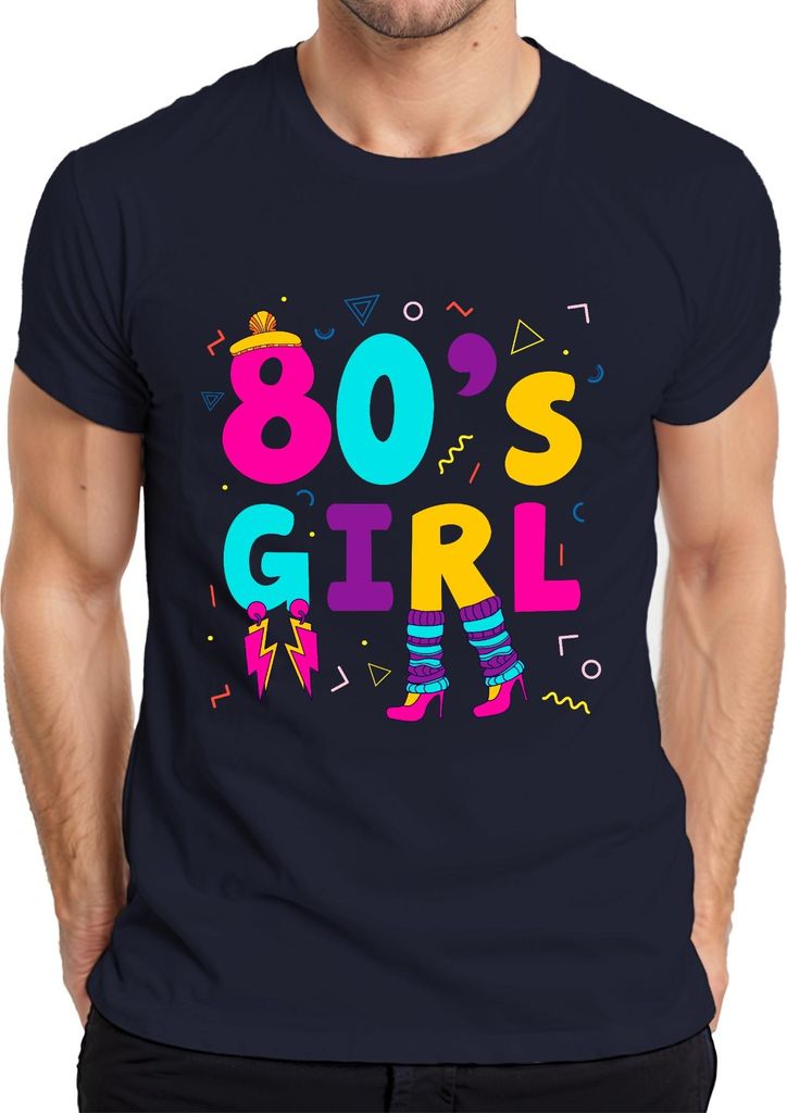80's GIRL 80er Jahre Retro Neon 80s Memphis Beinwärmer Ohrringe Herren T-Shirt, Navy, XXL