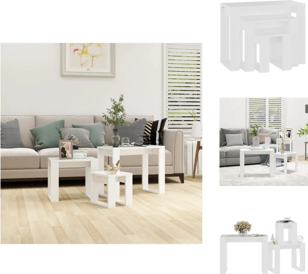Set 3 Tavolini Impilabili vidaXL Bianco Legno Multistrato | Offerta Arredo