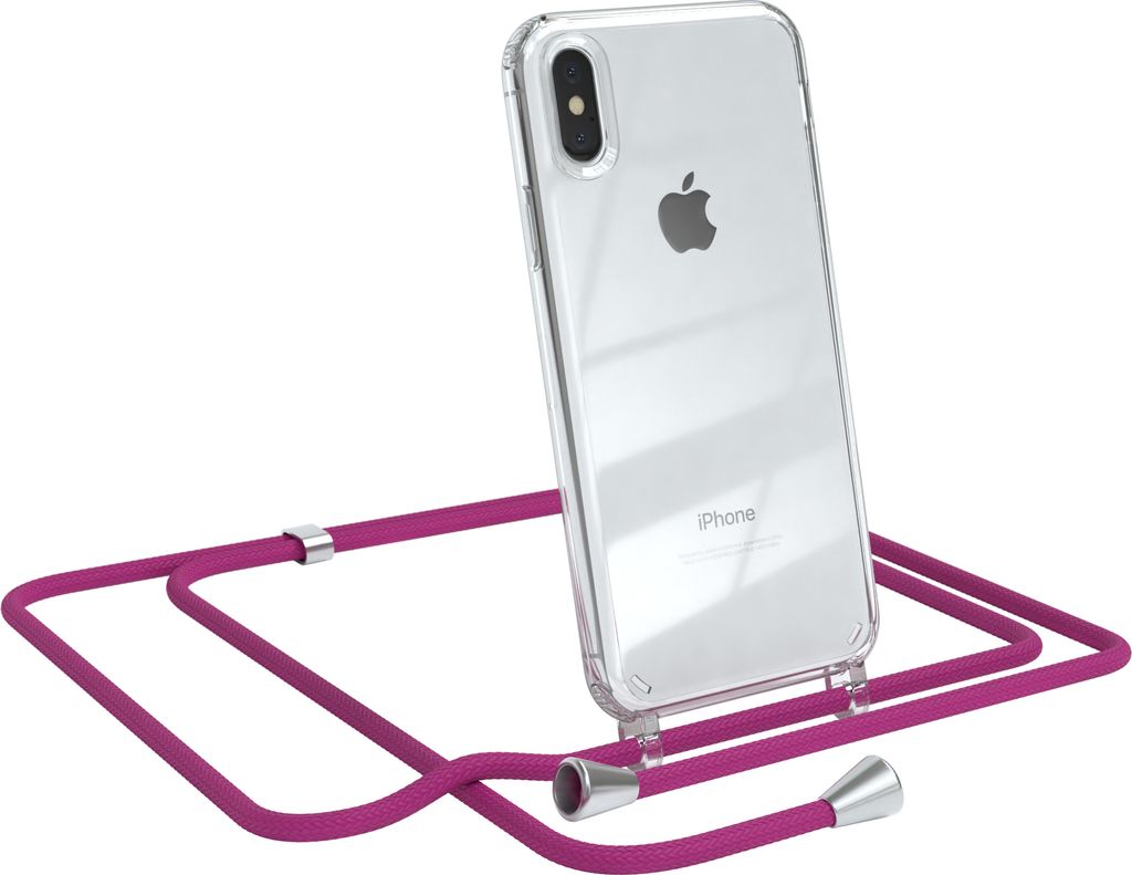 EAZY CASE Handykette kompatibel mit Apple iPhone XS Max, Handyhülle mit Umhängeband, Handykordel, Schutzhülle Clear, Band in Rosa