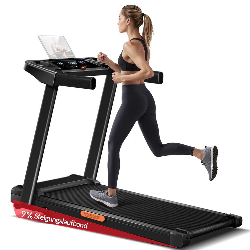 Laufband für Zuhause mit Steigung 9%, Laufbänder 12 KM/H, Treadmill mit 3,0-PS-Motor und 12 voreingestellte Programme, Max Belastung 136KG