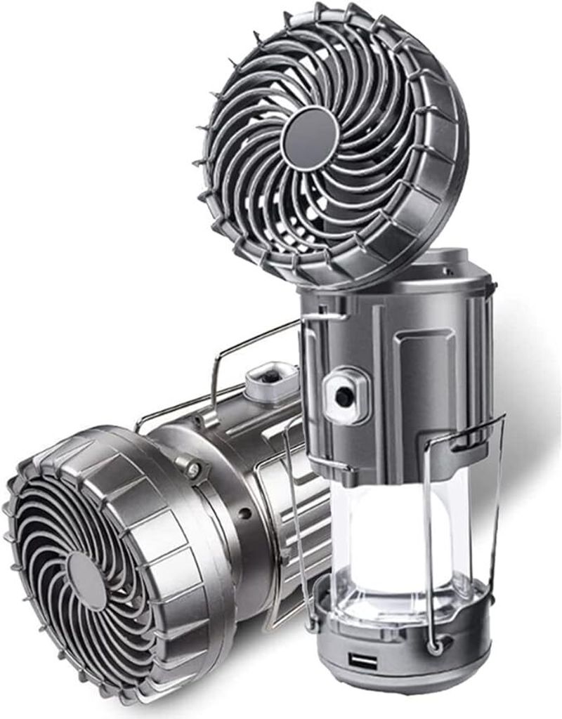 Solar-Campinglampe mit Lüfter–1500mAh-Akku, USB-Handyaufladung ,Campingausrüstung, Wasserdicht, Aufhängbar–Ideal für Outdoor, Camping, Zelt...