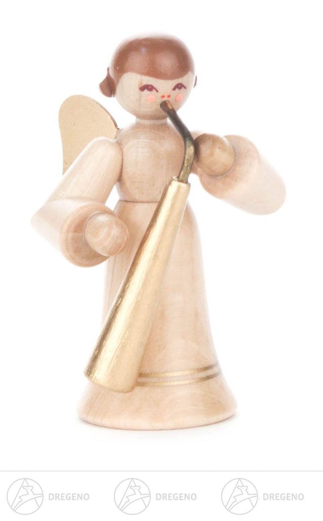 Engel mit Russisch Horn, langer Rock, natur Höhe ca 6 cm NEU