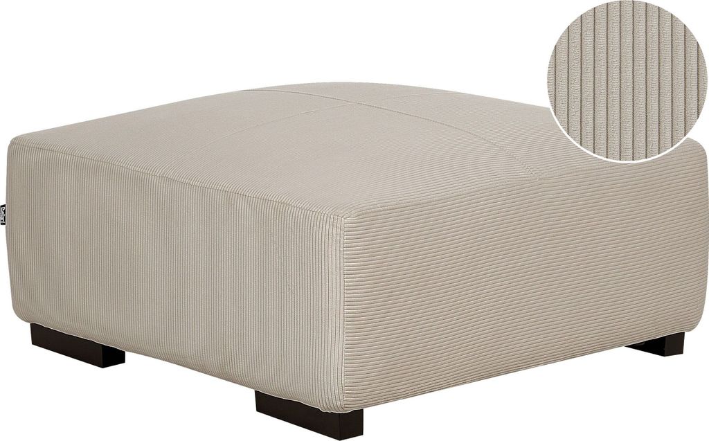 BELIANI Ottomane Beige Stoffbezug Cord Quadratisch 80 x 80 cm mit Schwarzen Holzbeinen Modern Wohnzimmer Fußhocker Sitzhocker Hocker Pouf