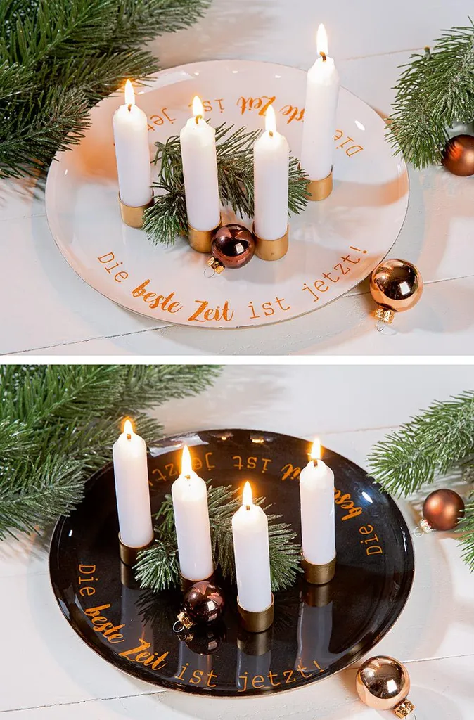 Décoration de Table Noël Chandelier de l'Avent Noir et Blanc Lot de 2
