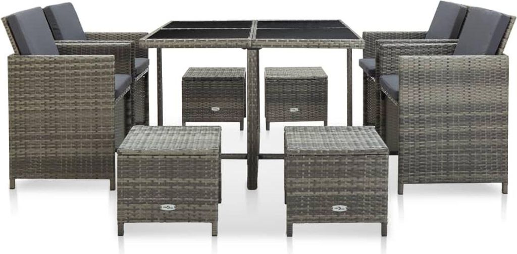 vidaXL 9-tlg. Garten-Essgruppe mit Auflagen Poly Rattan Grau