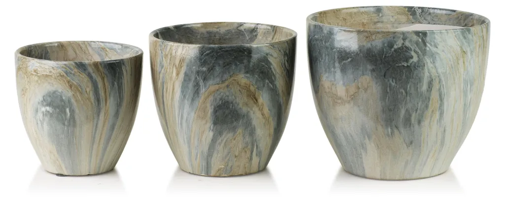 Set de 3 Pots de Fleurs Intérieur en Céramique Neva Marble Coloris Beige
