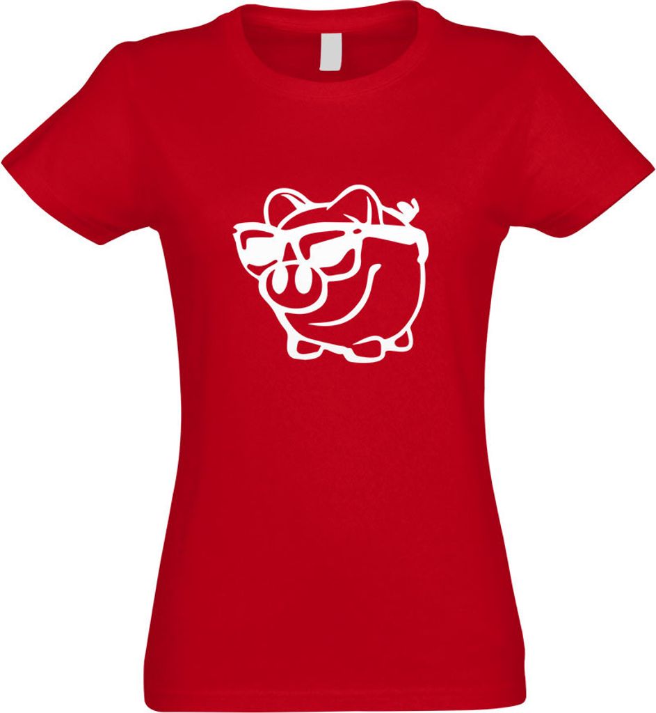 Kiwistar - T-Shirt tailliert - Damen - rot - Sparschwein Spardose - mit Motiv Bedruckt - Funshirt Design - Sport - Freizeit - Damen - XL