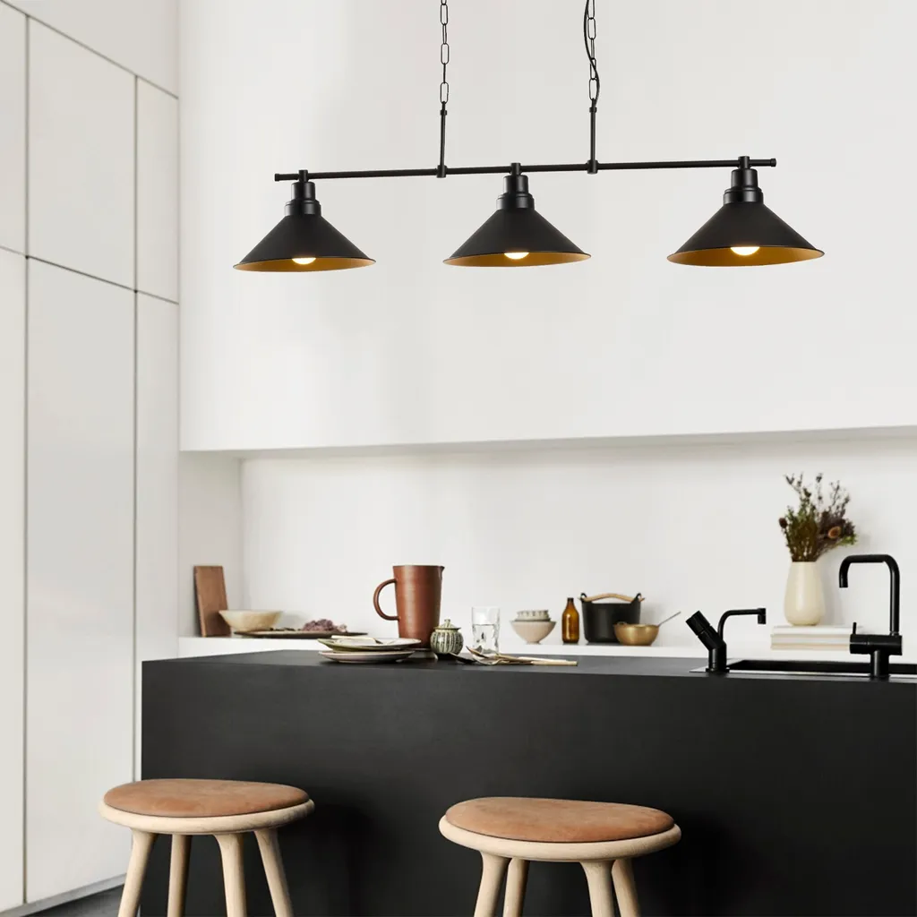 Grand Lustre Noir en Métal Opviq Sivani 108x24cm Finition Mate Durable