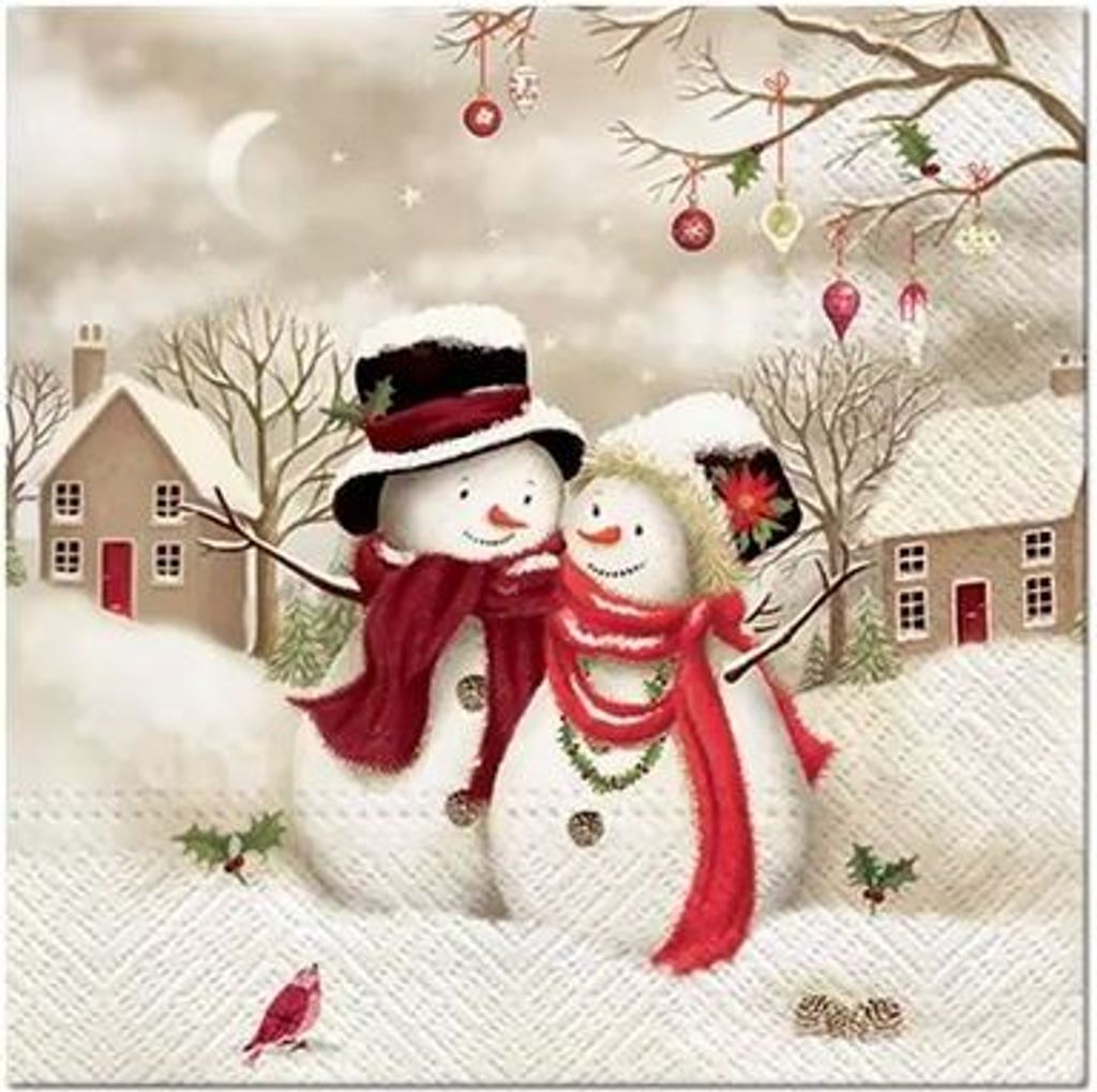 20 Servietten Schneemann ca 33x33cm Schnee/Weihnachten/Winter 33x33cm - Snowy Family - Ideal zum Basteln mit Serviettentechnik und Decoupage geeignet