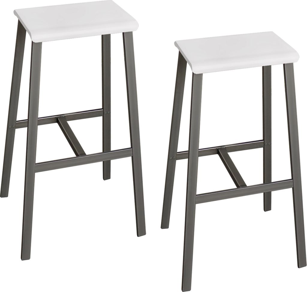 bümö Barhocker Industrial-Look (2er-Set) - Optik: Weiß/Rohstahl