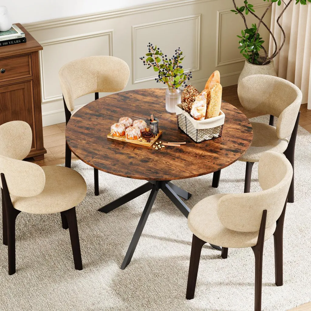 Table à manger ronde stable style industriel pour 6 personnes max