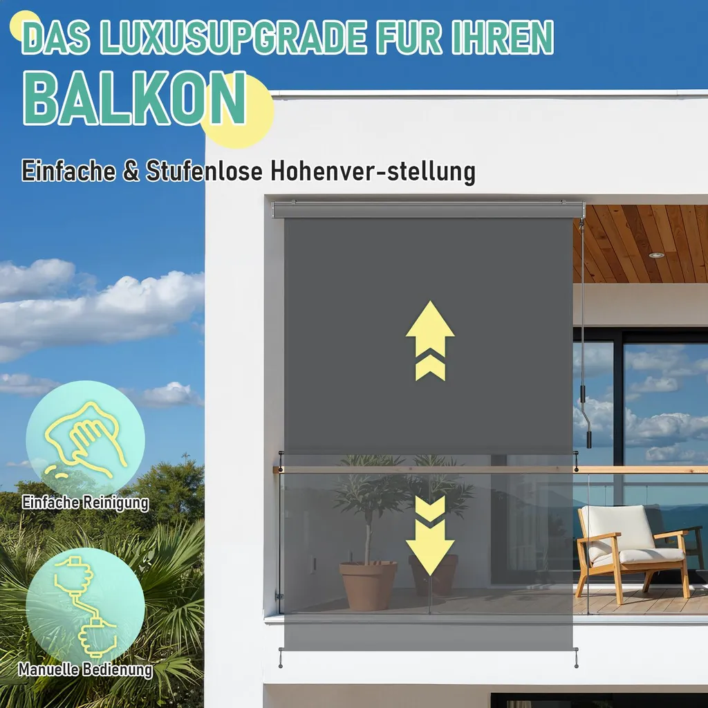 Tenda da sole verticale Izrielar 250x180 cm antracite per esterni e interni Tenda da sole impermeabile con manovella per balconi, terrazze e giardini Tenda da sole per balconi Protezione solare Tenda da sole Protezione dalla vista - 8