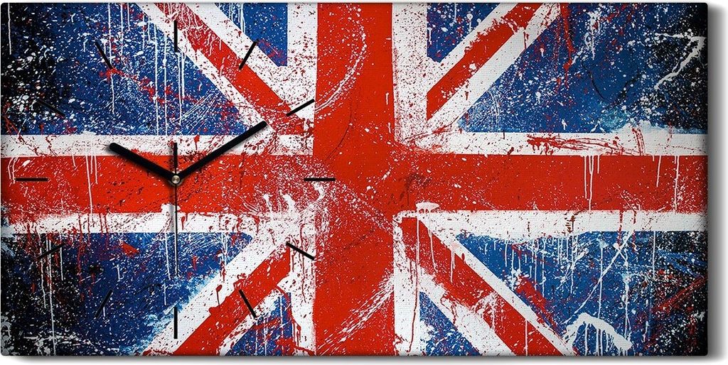 Wohnzimmer-Bild Leinwand Uhr Quarz 60x30 Flagge London Graffiti Union England - schwarze Hände