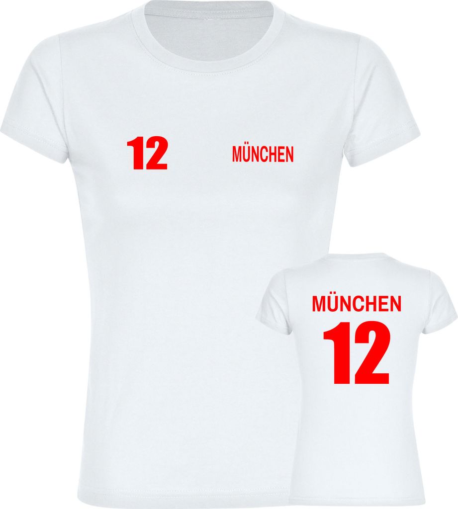 multifanshop Damen T-Shirt - München rot - Trikot Nummer 12, weiß, Größe M