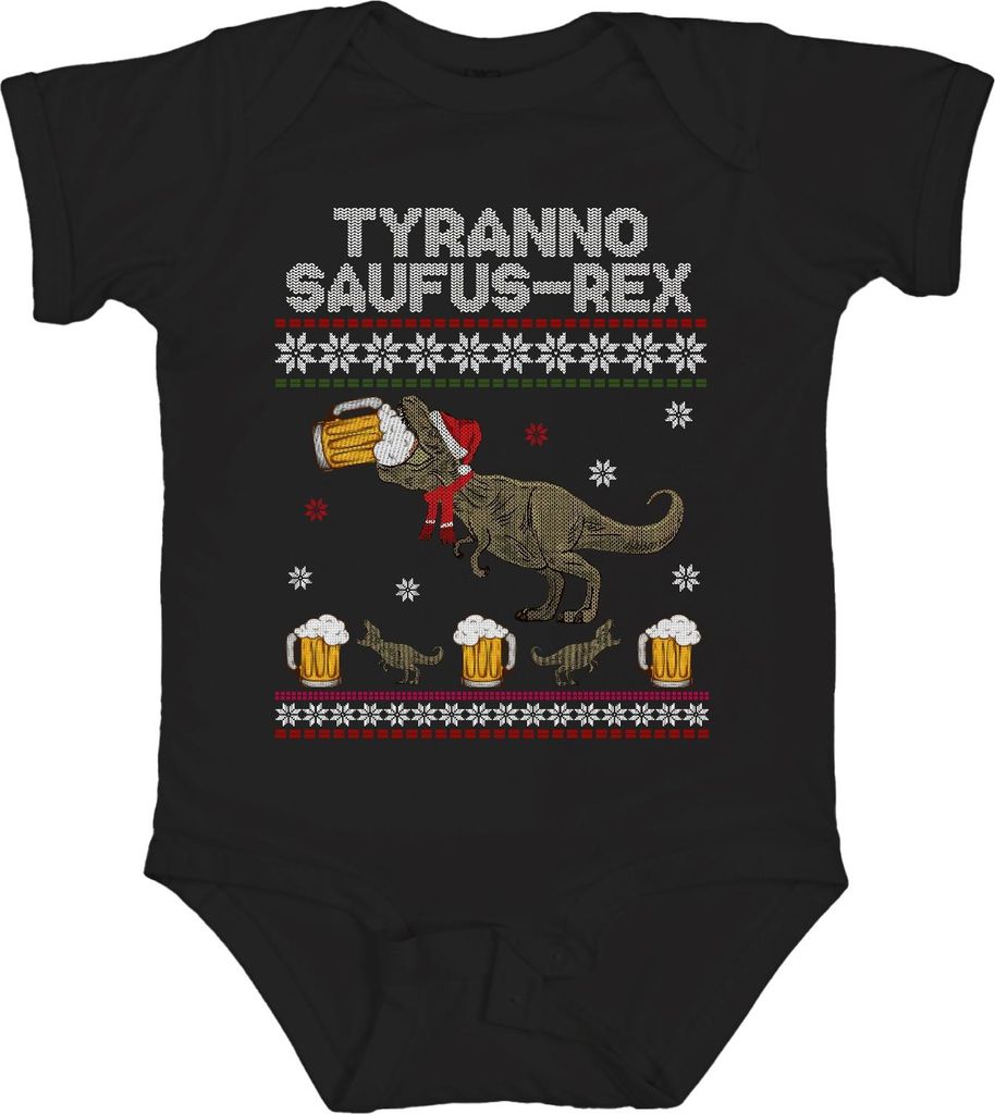 Tyranno Saufus-Rex Ugly Sweater - Weihnachten Xmas Christmas Unisex Baby Body, Schwarz, 12/18
