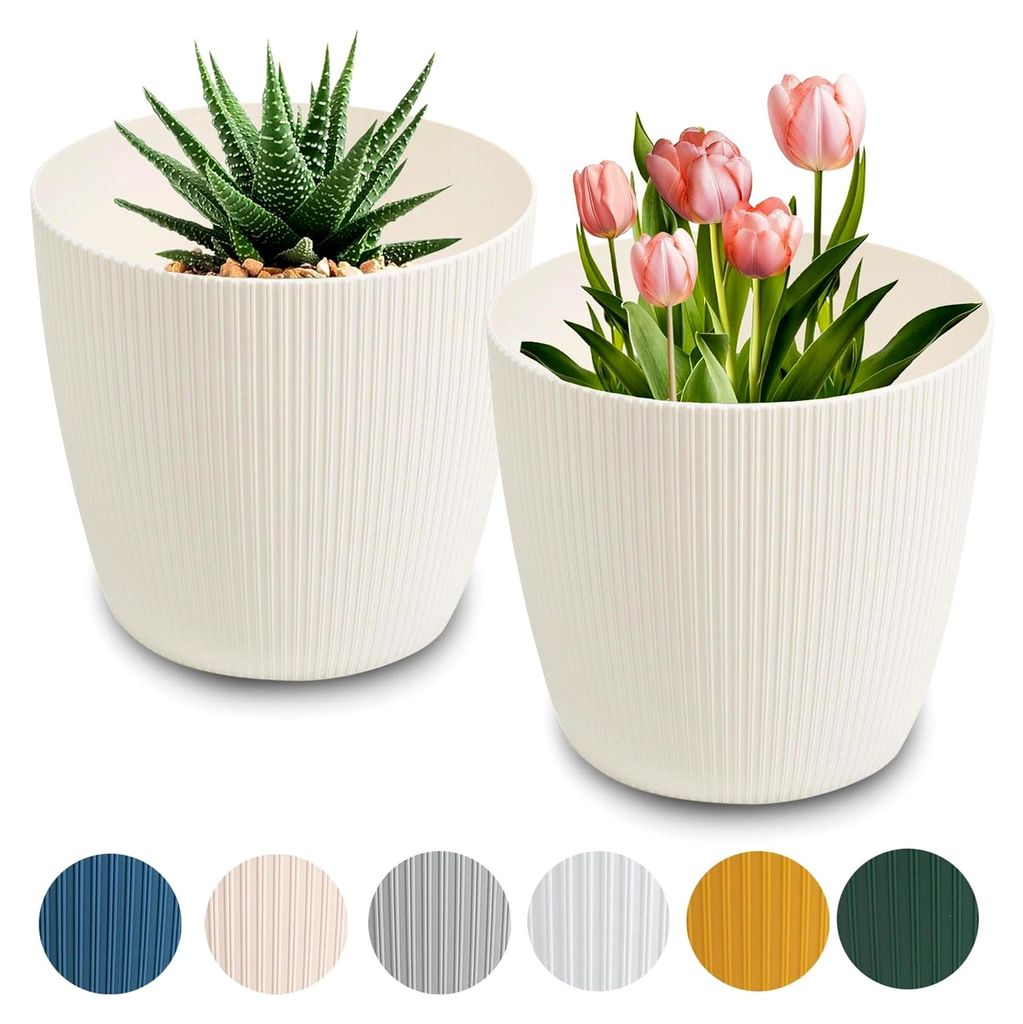 Blumentopf matt, Pflanzkübel aus Übertopf Kunststoff Deko Topf für, groß und klein Set Pflanzen 2X blumenkübel Set, blumenkübel kräutertopf-...