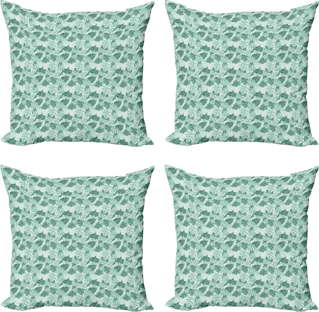 ABAKUHAUS Aloha Kissenbezug Set (4 Stück), Überfüllte Stripy Blätter- Motive, Moderner Doppelseitiger Digitaldruck, 40 cm x 40 cm, Pale Seafoam...