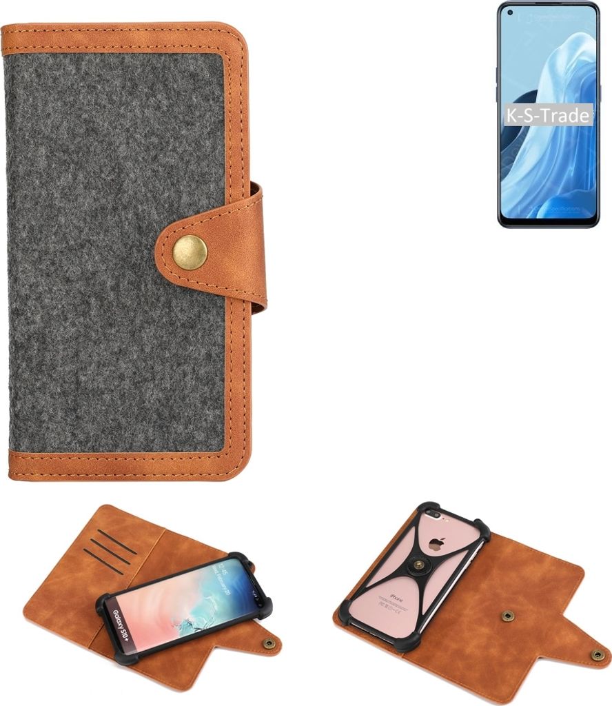 K-S-Trade Schutzhülle Handyhülle kompatibel mit Oppo Find X5 Lite Filz Hülle Kunst-Leder dunkelgrau braun (1x)