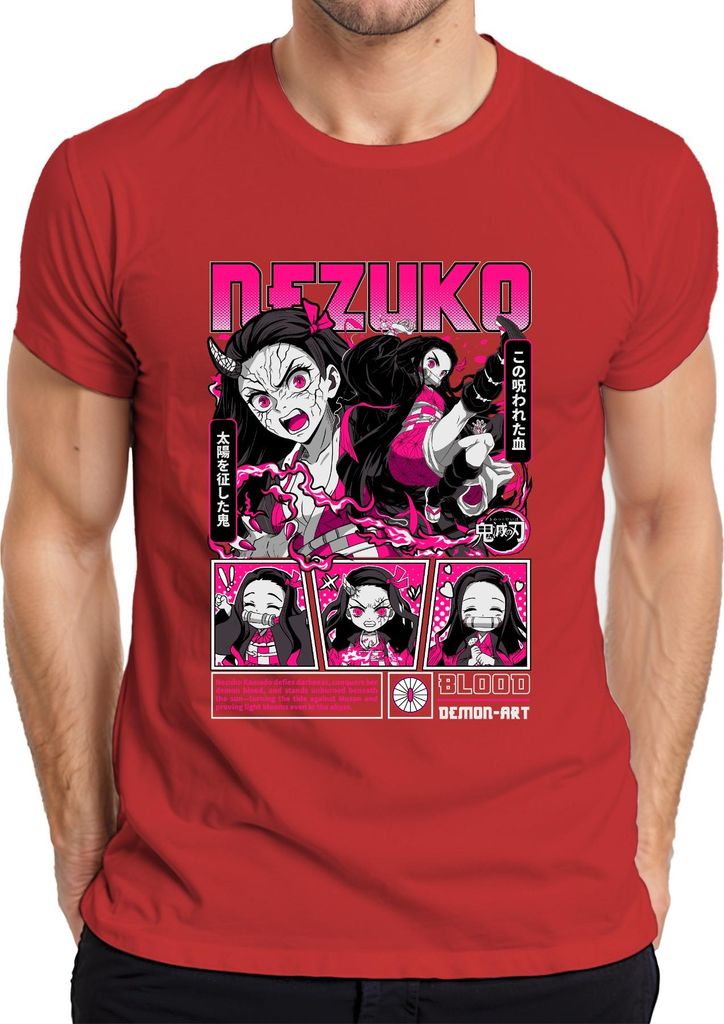Demon Slayer Nezuko Dämon Blut Anime Geschenk Japan Y2K Streetwear Halloween Herren T-Shirt, Rot, M