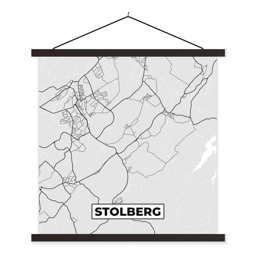 MuchoWow Textilposter Stadtplan - Stolberg - Karte - Deutschland - Karte 90x90 cm mit schwarzem Rahmen - Magnetisches