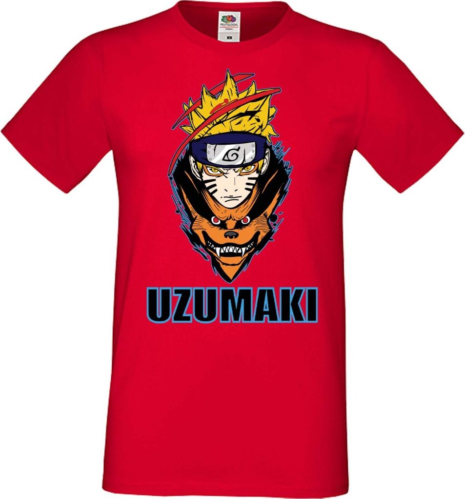 Herren T-Shirt Manga Anime Naruto Uzumaki 01 Fox Kid, Man 3XL / Rot