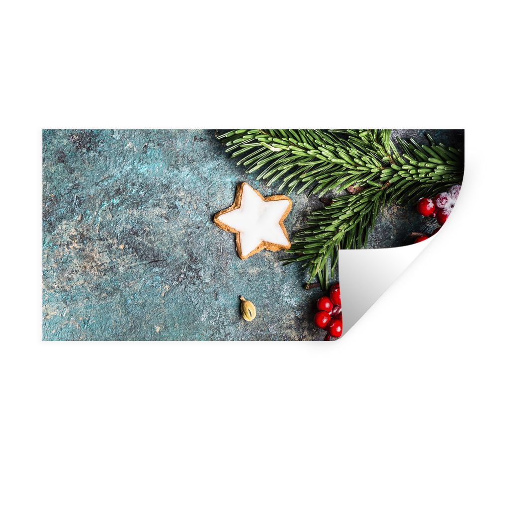 MuchoWow Wandtattoo Wandsticker Wandaufkleber Weihnachten - Rustikal - Zweige - Sternanis - Beeren - Rot 40x20 cm Selbstklebend und Repositionier...