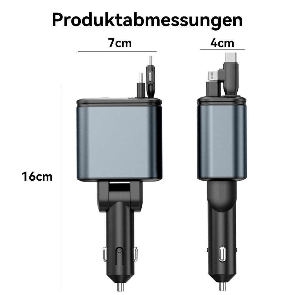 USB Zigarettenanzünder Autoladegerät mit Sternenhimmel-Projektor, 180 W Leistung, mit ausziehbarem Type-C- und USB-Kabel