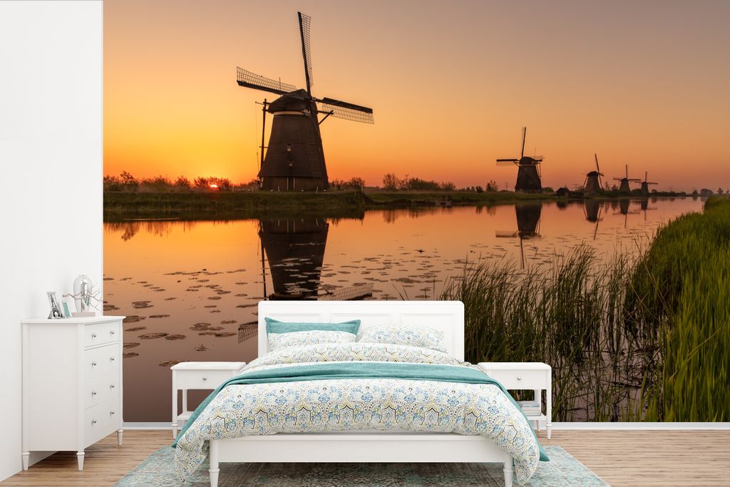 MuchoWow Fototapete für Wohnzimmer oder Schlafzimmer Wandtapete Vinyl Motivtapete Mühle - Horizont - Holland - 390x260 cm - Papiertapete