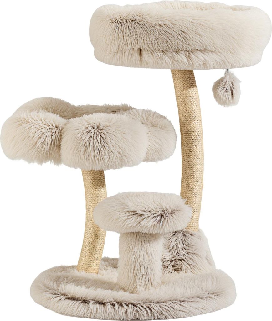 Fudajo Designer Kratzbaum 49 x 49 x 74 cm, Katzenkratzbaum mit Plüsch und Sisal, Kletterbaum für Katzen, Katzenbaum mit Spielball