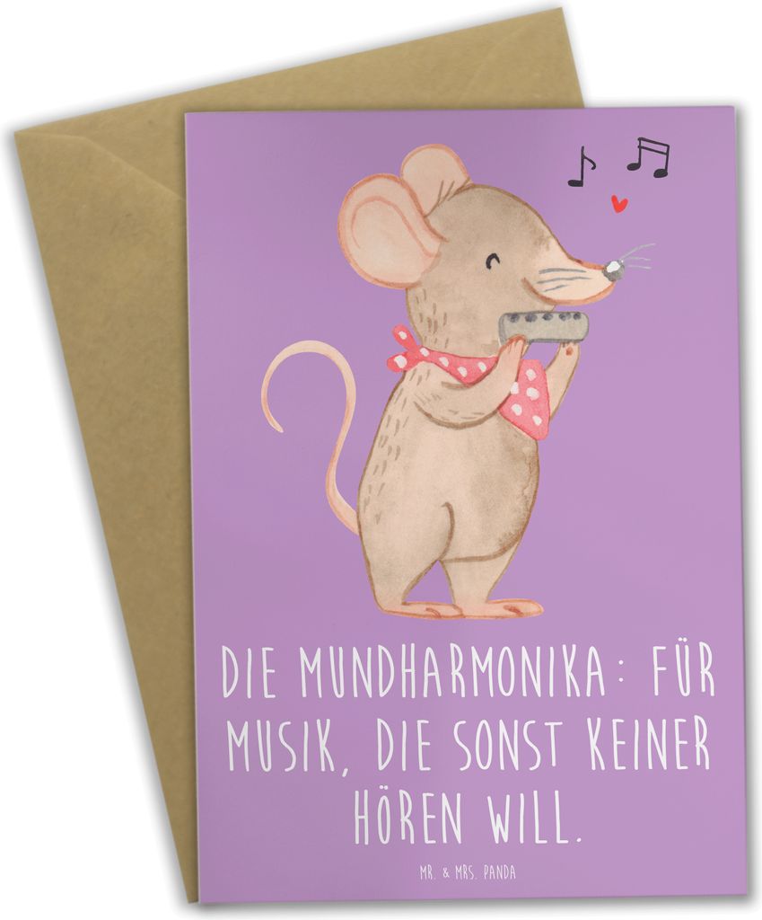 Mr. & Mrs. Panda Grußkarte Musik Mundharmonika - Lavendeltraum - Geschenk, Musiker, Blasinstrument, einladungskarten, Grußkarten, Musikinstrument...