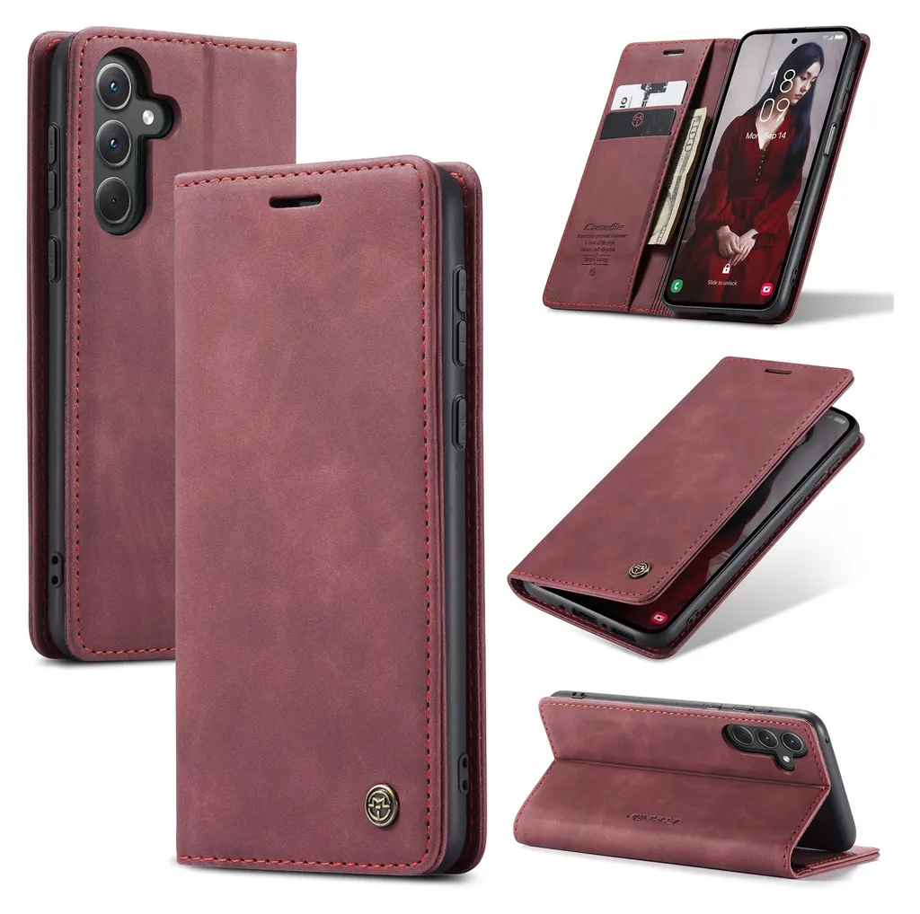 Custodia Samsung Galaxy A35 5G Rosso - Cover a Libro Retro in Eco-Pelle