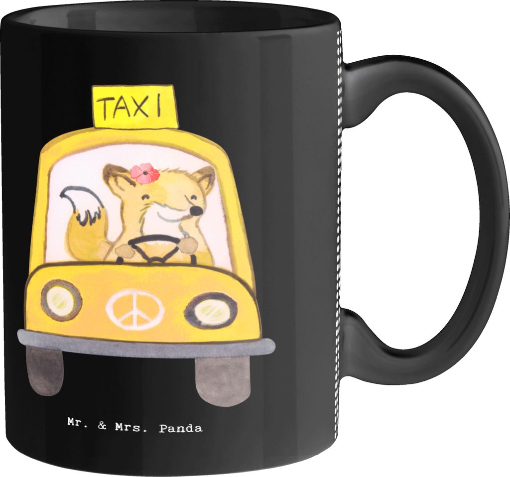 Mr. & Mrs. Panda Kaffeebecher Taxifahrerin Herz - Schwarz - Geschenk, Trinkbecher, Teetasse, Bedruckte Tasse, Becher
