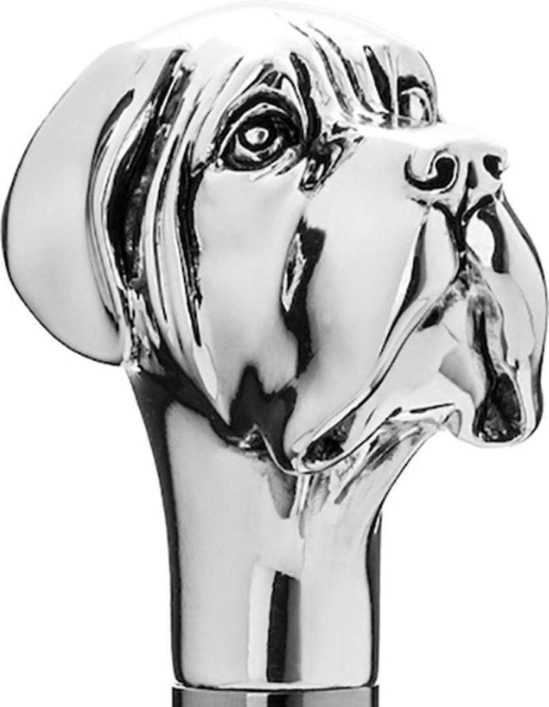 Eleganter Gehstock mit Griff Labrador Hund mit Silber bezieht - Spazierstock zur Hochzeit oder Feier - H. 93 cm