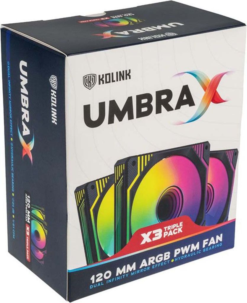 Kolink UMBRA X 120mm PWM ARGB TRIPLE PACK, Ventilator, 12 Produktbild 