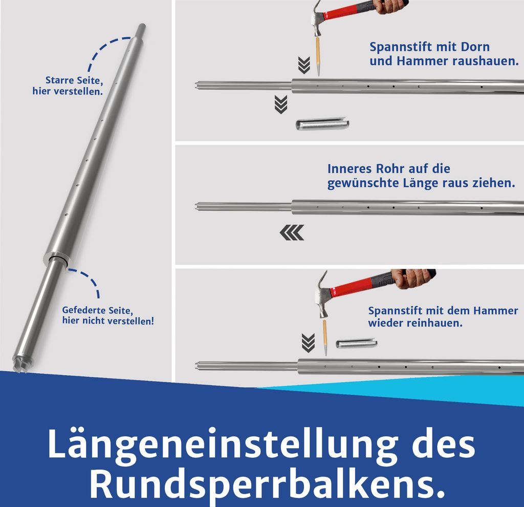 Ronde vergrendelingsbalk, blokkeerstang, klembalken, 1600-2000 mm, combistift 19/24mm | voor airline-rail | combi-anker-rail | staafjesrail