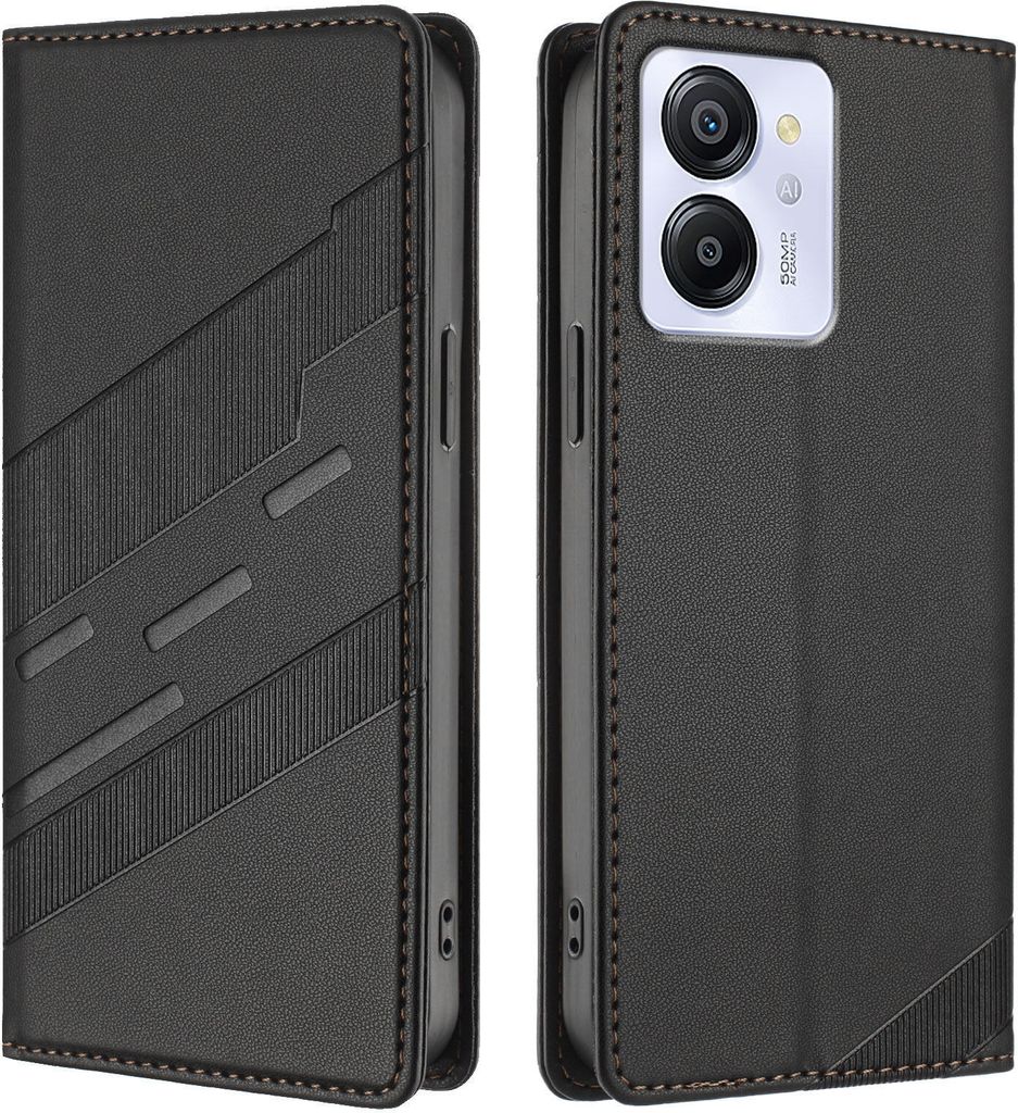 Hülle für Blackview Color 8, Kunstleder Brieftaschen Handyhülle mit Kartenfach und Standfunktion Schwarz
