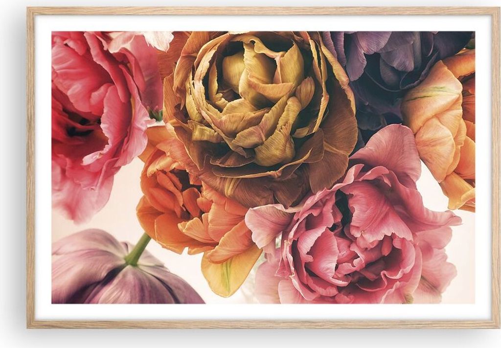 Gerahmtes Poster - Rahmen in heller Eiche - Blumenstrauß Blumen Braut - 91,5x61 cm - Wand Bild - Wanddeko - Wandbilder - Kunstposter - Wandposter ...