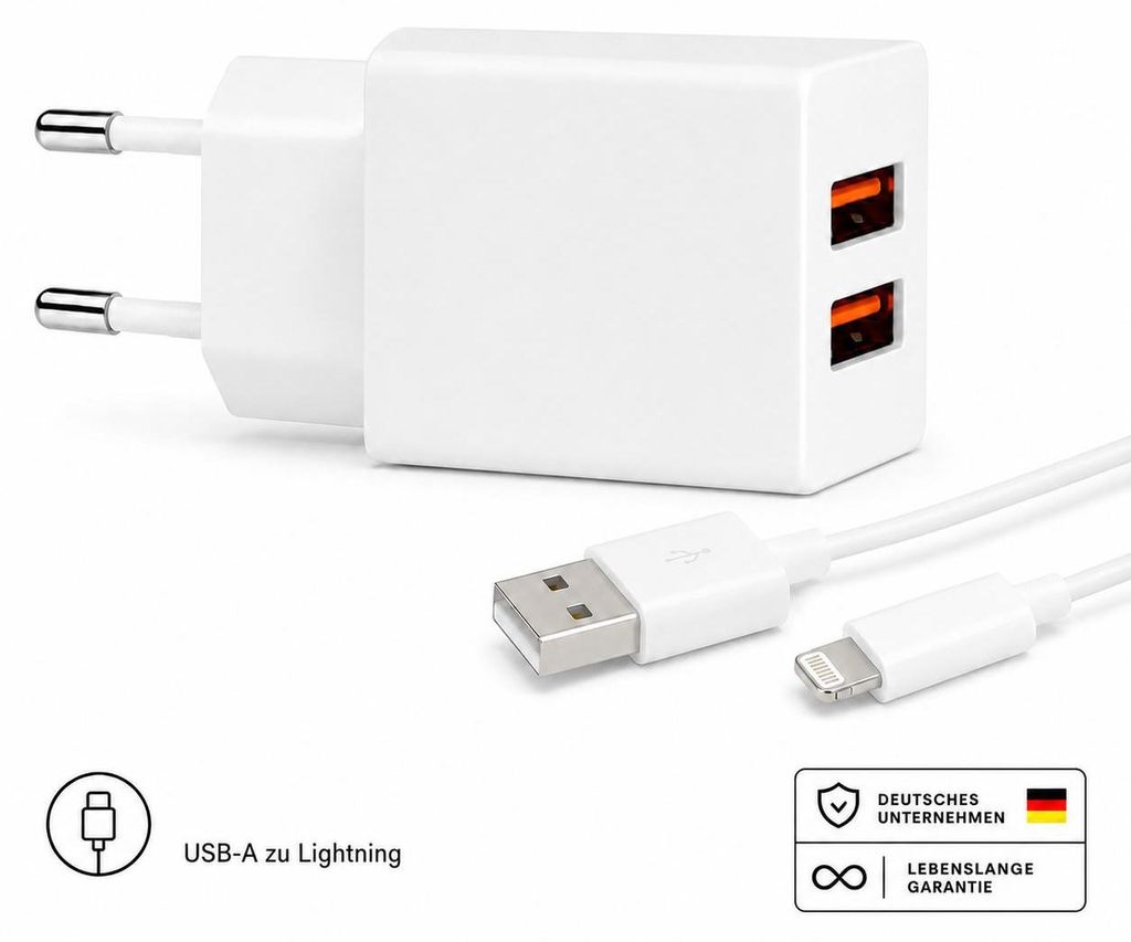Dvojitá USB nabíjačka s káblom – 2 porty USB-A, napájací Obrázok produktu 