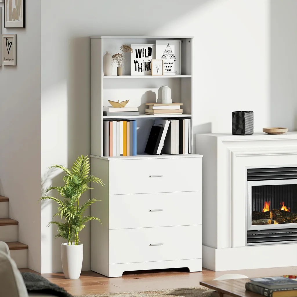 Étagère de bureau blanche avec tiroirs pour dossiers et décoration - 3