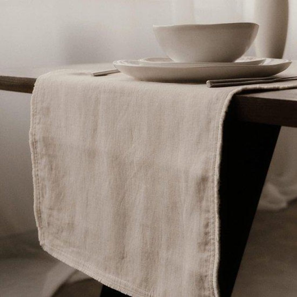 Beige Creme Tischläufer 40x140 cm zweilagig waschbar