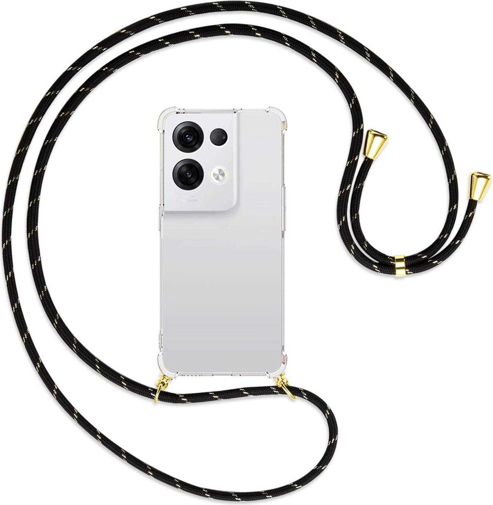 Handykette Backcover-Schutzhülle mit Band (Metall goldfarben) für Oppo Reno8 Pro 5G (6.62'') - schwarz/gold