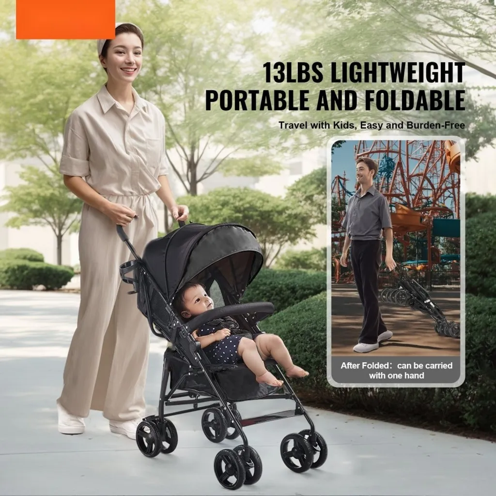 Poussette Buggy compacte noir dossier réglable - Confort enfant optimal