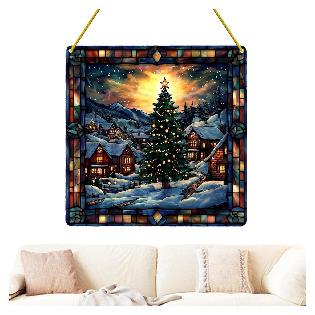 Weihnachtskranz mit Edelsteinmalerei, Kristallmalerei Weihnachtsschmuck, Acryltafel | Baum-Anhänger, dekorative Malerei, Kristall-Strasssteine, Wa...