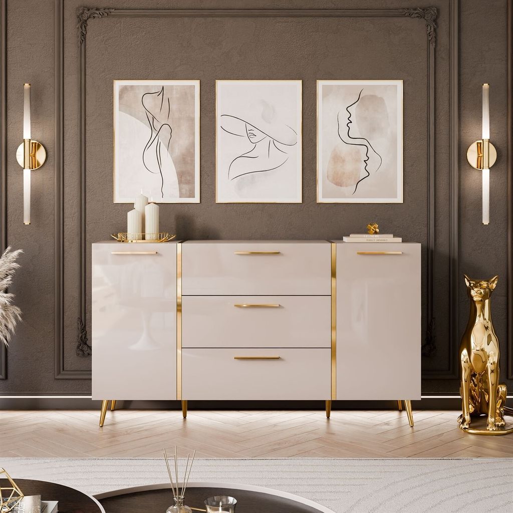 Kommode mit Schubladen ONYX Kaschmir auf goldenen Beinen, Produktbild 