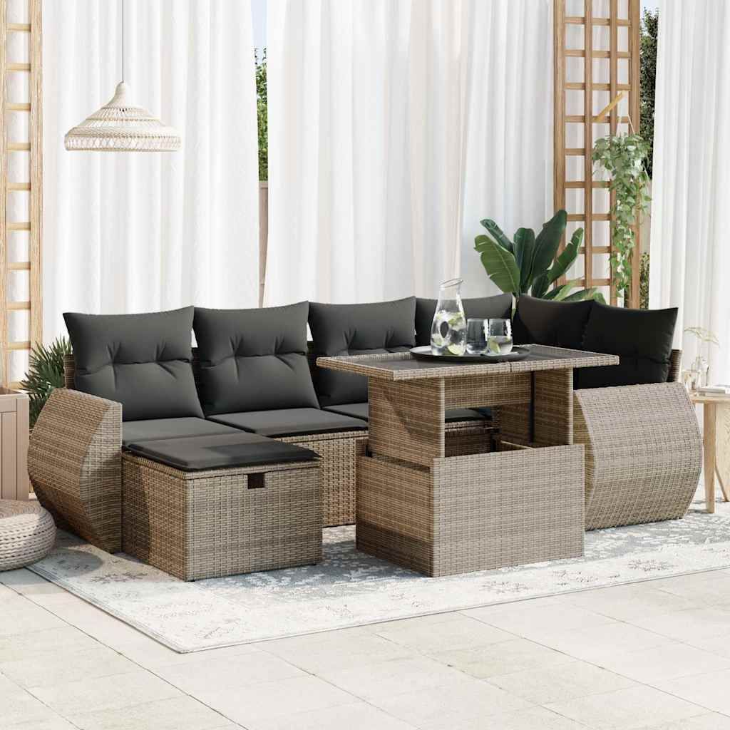 Maison Exclusive - 7-tlg. Garten-Sofagarnitur mit Kissen Grau Poly Rattan