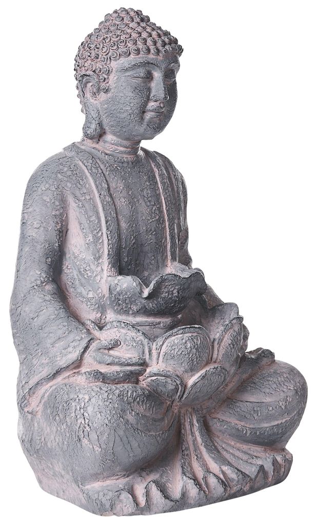 BELIANI Gartenbrunnen Grau mit LED Beleuchtung Buddha Statue Springbrunnen Wasserfontäne Kaskadenbrunnen Wasserfall Gartendekoration