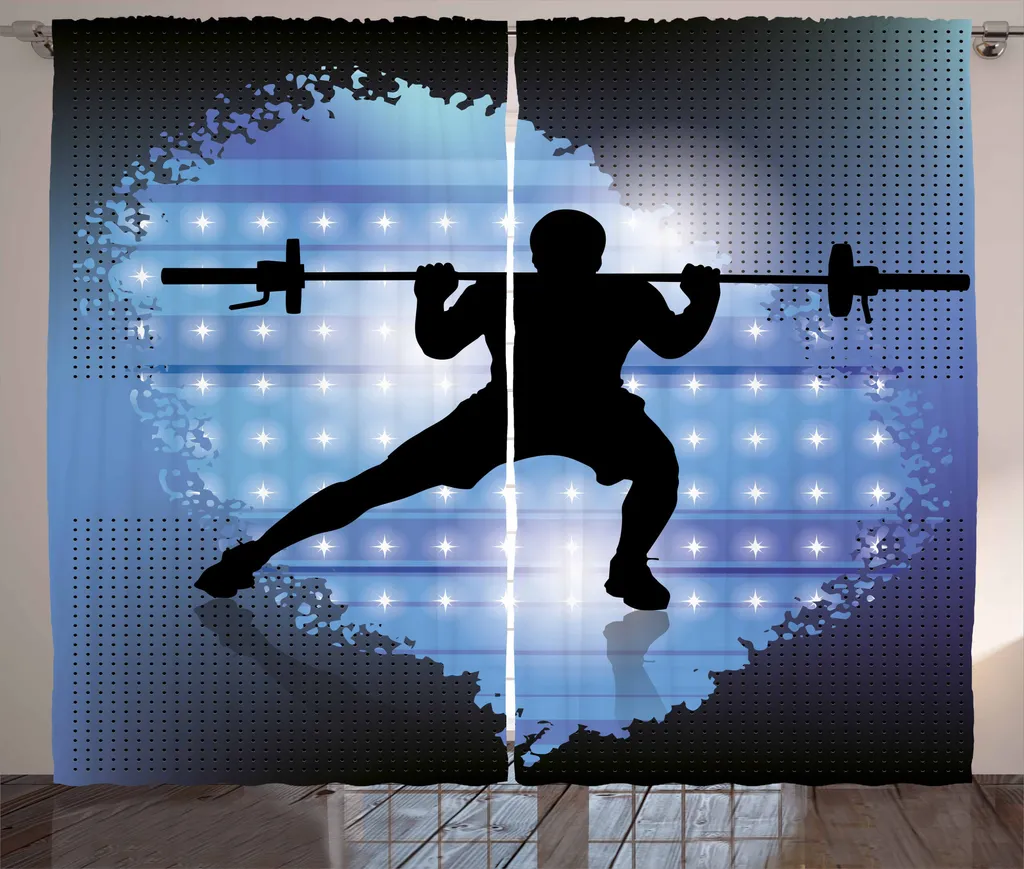 Rideau pour salle de sport à domicile déco fitness bleu 280 x 225 cm