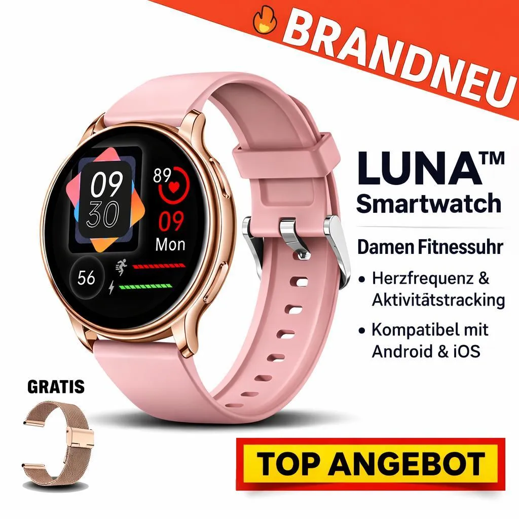 LUNA™ Smartwatch montre fitness femme or rose avec cardiofréquencemètre